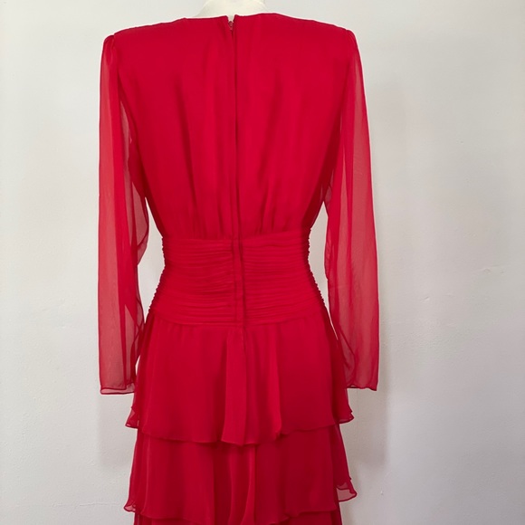 Vintage Miss Elliette Red Organza Ruffle Midi Dress - Picture 12 of 16